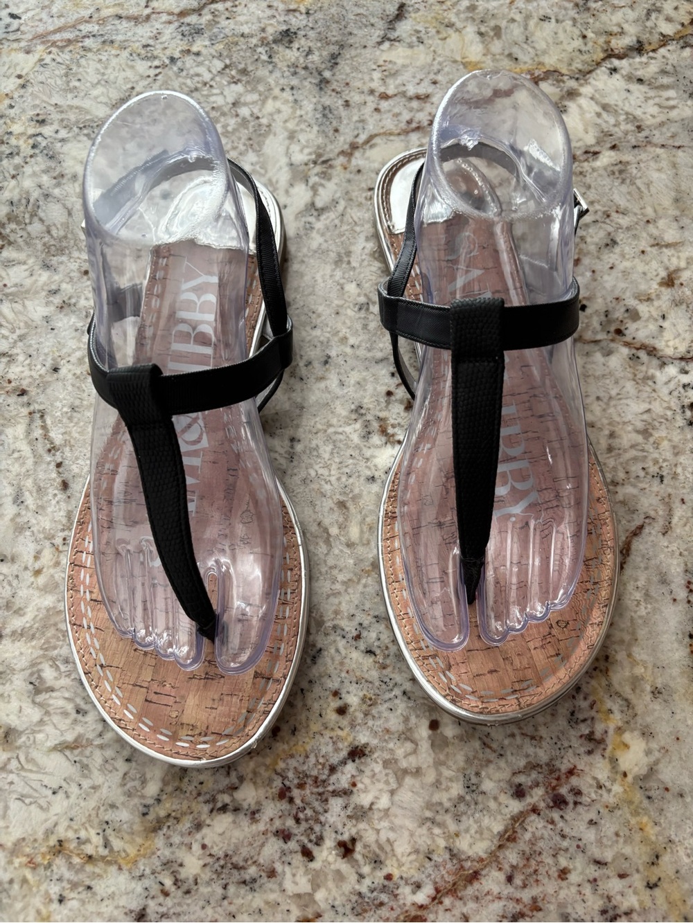 Sam & Libby Black T-Strap Cork-Effect Sandals